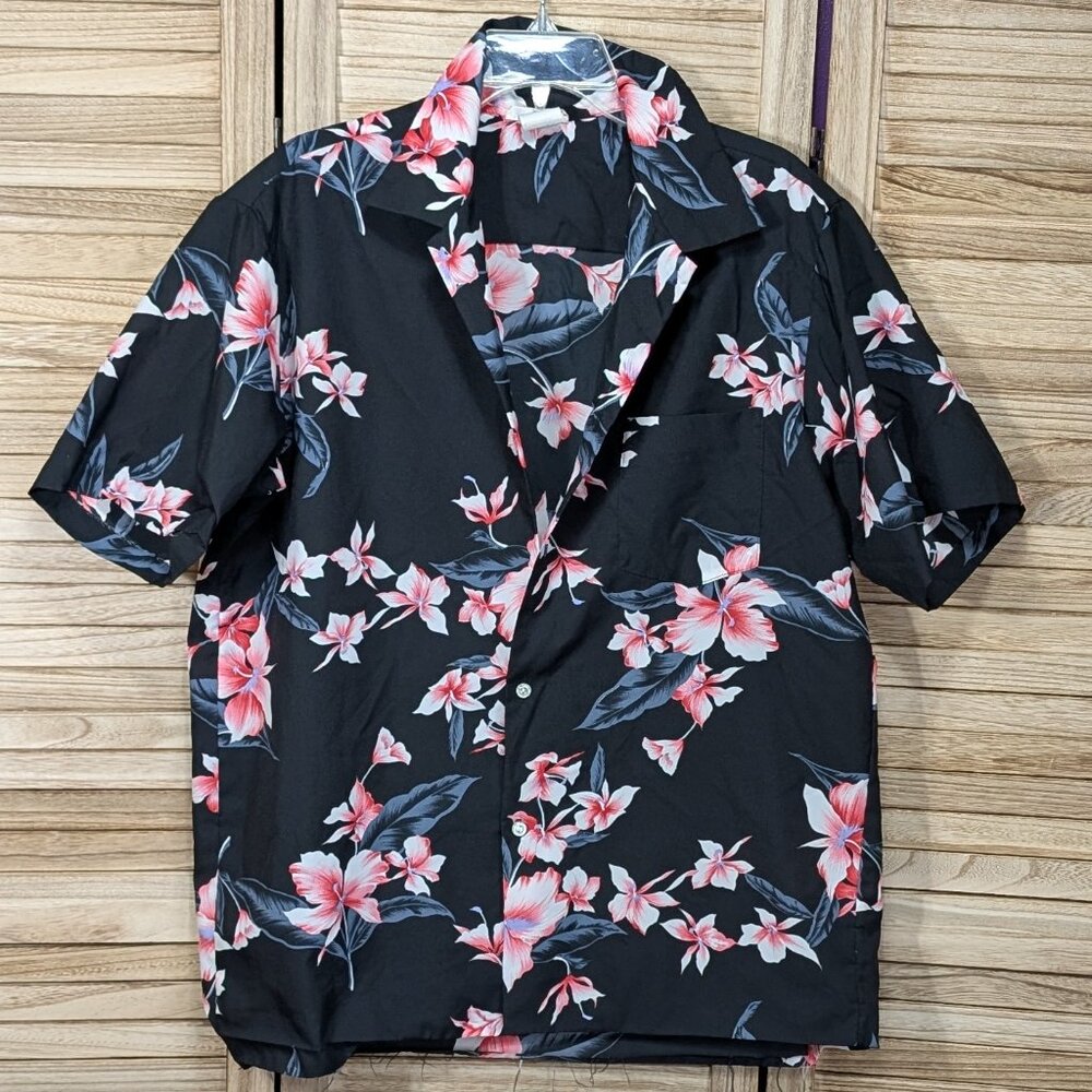 Made in Hawaii Shirt Floral Black Short Sleeve VINTAGE Size Large